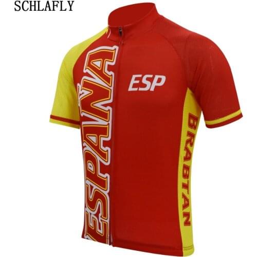 Spain red yellow cycling jersey short sleeve summer bike wear jersey road jersey clothing bicycle clothes schlafly