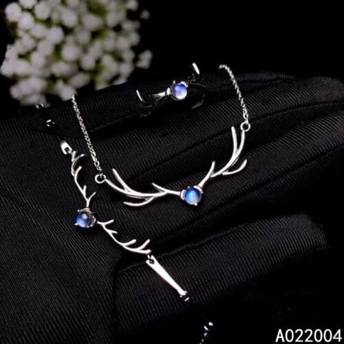 KJJEAXCMY Fine Jewelry 925 sterling silver inlaid natural moonstone female ring pendant bracelet set luxury supports test