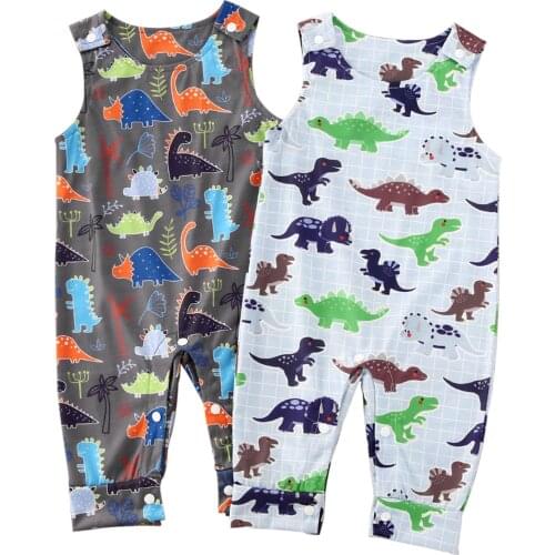 0-24 Months Baby Boys Dinosaur Print Romper Sleeveless Round Neck Trousers Jumpsuit For Newborn Summer Casual Jumpsuits