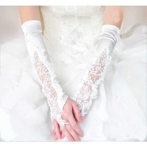 Lace white black red fashion flower long design women princess girl dancing peformance gloves