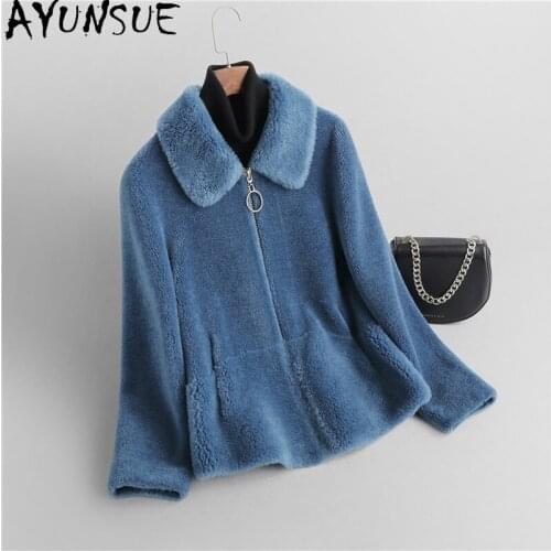 AYUNSUE Casual 100% Real Wool Jacket Women Autumn Winter 2021 Short Sheep Shearling Coat Womens Clothing Casaco Feminino Gxy453