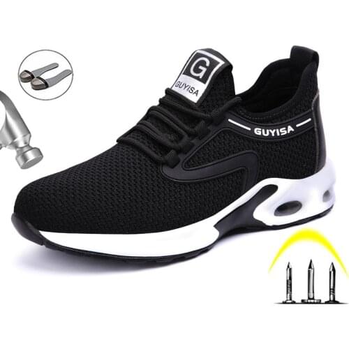 Men Safety Shoes Cushion Work Boots Indestructible Steel Toe Cap Anti Smashing Anti-puncture Boots Breathable Comfort Sneakers