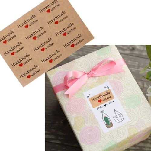 JAVRICK 12Pcs 1.5 Inch Square Natural Kraft Handmade with Love Self Adhesive Stickers For Jewelry Packaging