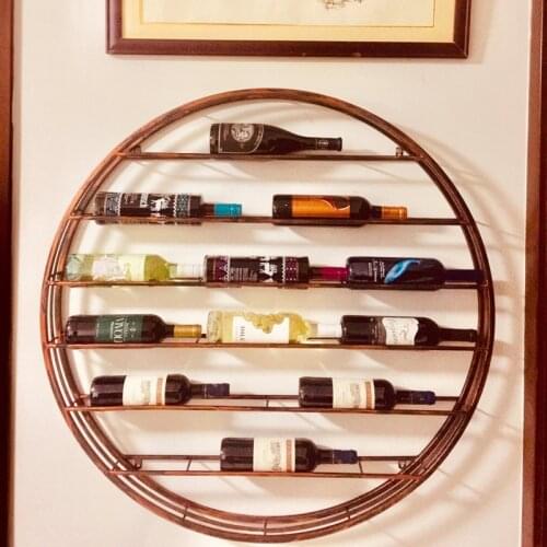 Bottles Luxury Round Iron Art Wine Holder Wall Mounted Hang Wine Rack Cafe Bar Restaurant Wine Display Rack Cabinet