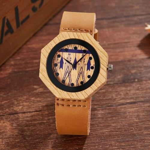 Irregular Polygon Wood Watch Zebra Wood Women Watches Handmade Antique Wooden Movement Quartz Wristwatches As Gift