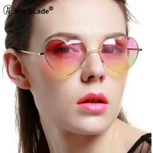 2018 New Fashion Metal frame heart shaped sunglasses women heart clear party cheap sun glasses for women pink yellow uv400