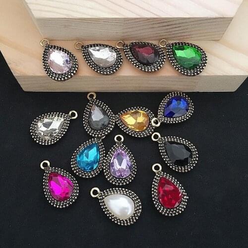 Wholesale 50PCs 15*25MM Vintage Gold Tone Alloy Crystal Rhinestone Waterdrop DIY Jewelry Findings Ornament Accessory Pendants