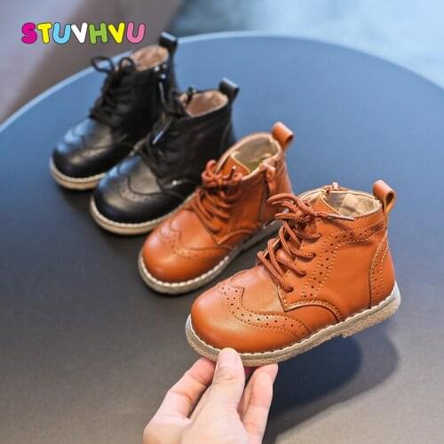 Autumn Kids Martin Boots Retro Leather Toddler Girl Boots Soft Bottom Zipper Boys Fashion Booties Platform Children Single Shoes
