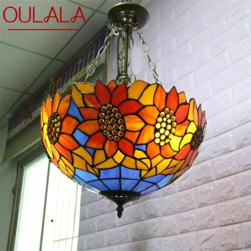 OULALA Tiffany Pendant Light Contemporary LED Sunflower Figure Lamp Fixtures For Home Dining Room