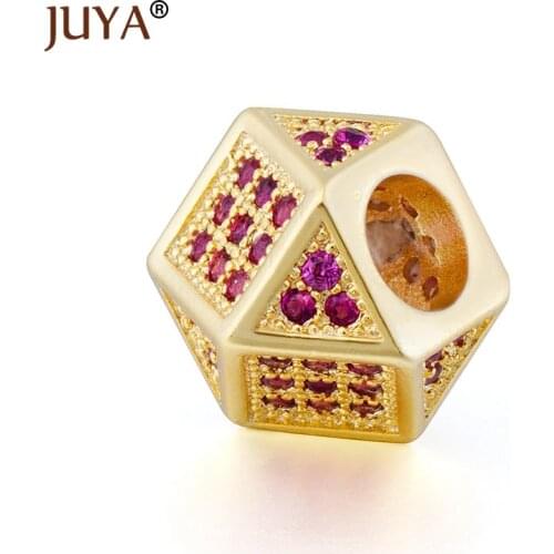 Jewelry Making Supplies Micro Pave Pink Zircon Rhinestone Geometry Rhombus Shape Big Hole Charm Beads For Jewelry Making diy