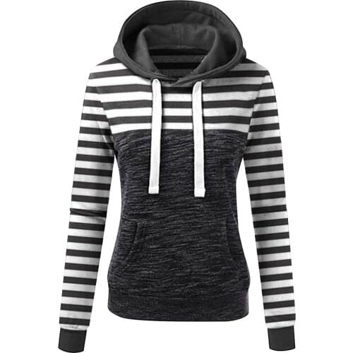 Comfy Sweatshirts For Ladies Casual Stripe Patchwork Pocket Hoodies Thin Winter Windproof Pullover Women Retro Long Sleeve Tops