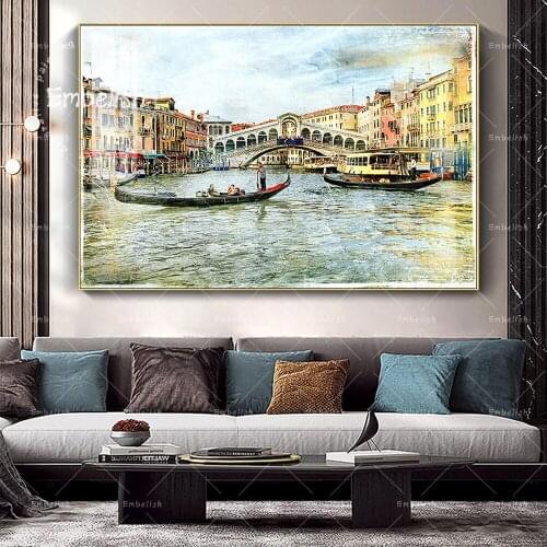 Embelish 1 PC Romantic Canals Of Venice Landsape HD Wall Posters For Living Room HD Canvas Oil Painting Home Decor Pictures