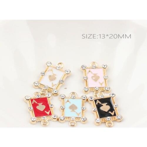 0pcs/lot Mini Poker A With Rhinestone Charms Pendant Oil Drop For Bracelet DIY Fashion Metal Jewelry