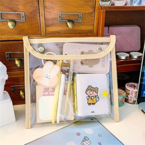 1pc Cute Transparent Pencil Bag Large Capacity Kawaii Stationery Pouch Waterproof Cosmetic Storage Bag School Supplies