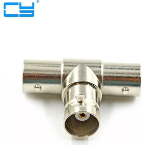 10pcs/Lot BNC Male to Dual 2 Female F Jack Triple T type Coaxial Adapter Connector Splitter