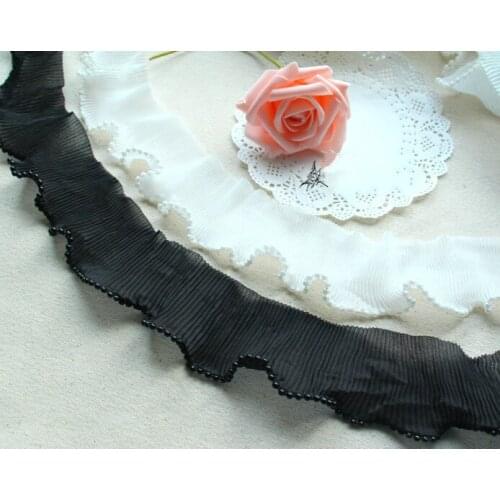 10Yard/Lot DIY beaded pearl edge black white lace fabric ruffle dress lace trim baby clothing skirt accessories (stretching)