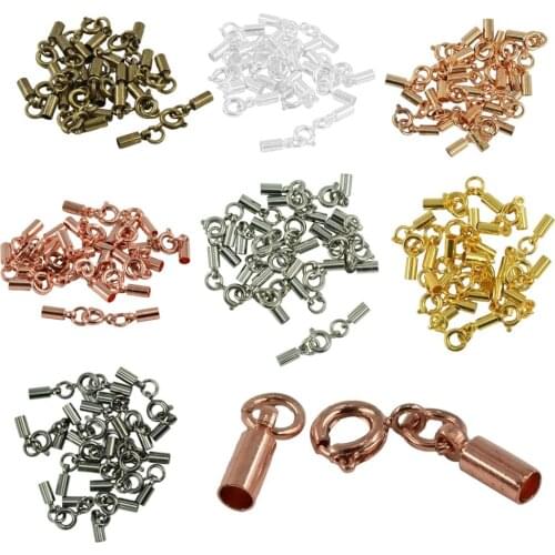 12pcs Cord Crimp Ends Round Spring Clasp Extender Chain DIY Jewelry Findings