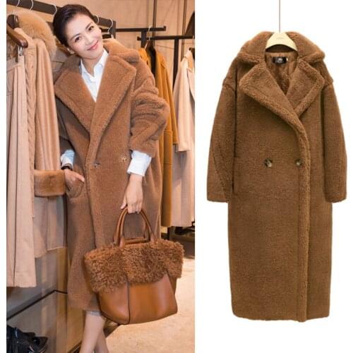 2021 Autumn Long Winter Coat Woman Faux Fur Coat Thick Warm Ladies Lapel OverCoat Fur Teddy Jacket Female Plush Teddy Outwear