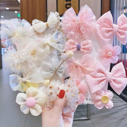 8Pcs/set Cute Flower Hair Clips For Girls Lace Princess Girls Hair Bow Barrettes Toddler Kids Headwear Baby Hair Accessories
