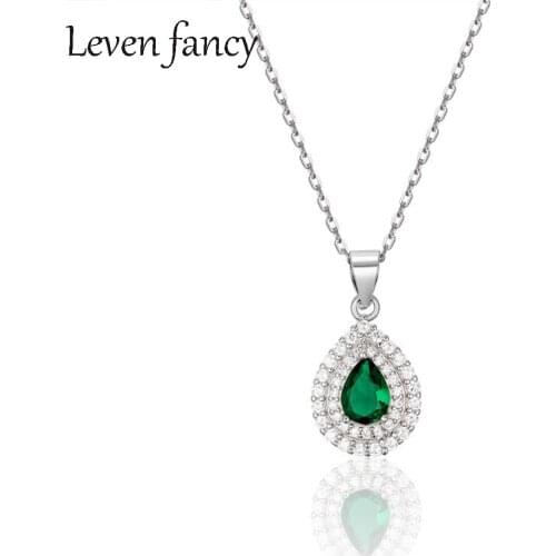 925 Sterling Silver Green Teardrop Crystal AAAA Cubic Zirconia CZ Solitaire Necklace Bridal Jewelry for Women Wedding Party Gift