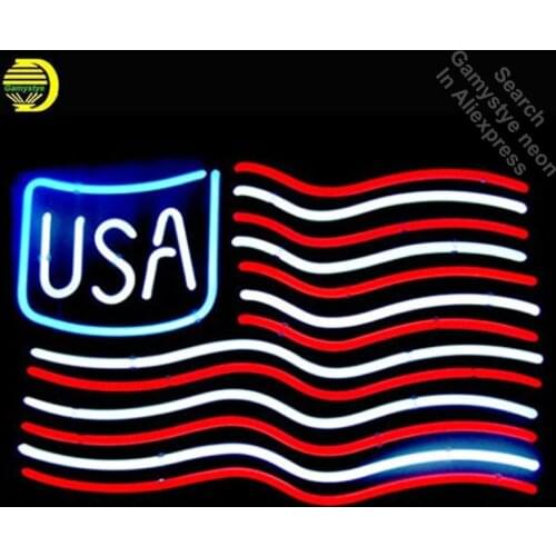 American USA Flag Neon Signs Handcrafted Neon Bulb Sign Glass Tube Iconic Neon Signs For Home Professional Neon Bulbs Decorative