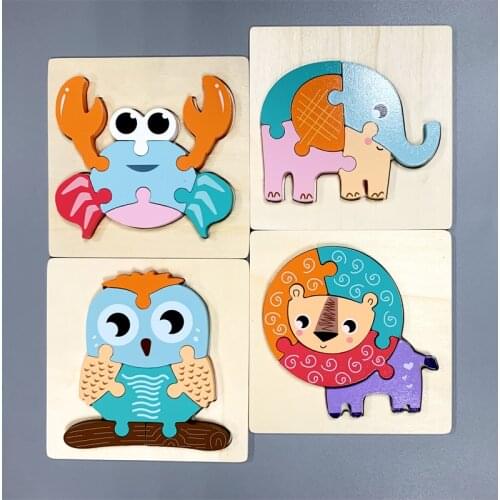 4Pcs/Set Montessori Wooden 3D Puzzle Jigsaw Toys For Children Cartoon Animal Vehicle Intelligence Kids Baby Educational Toy