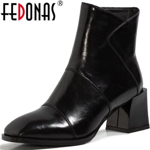FEDONAS Elegant Ankle Boots For Women Side Zipper Genuine Leather High Heels Boots 2020 Autumn Winter Wedding Shoes Woman Heels