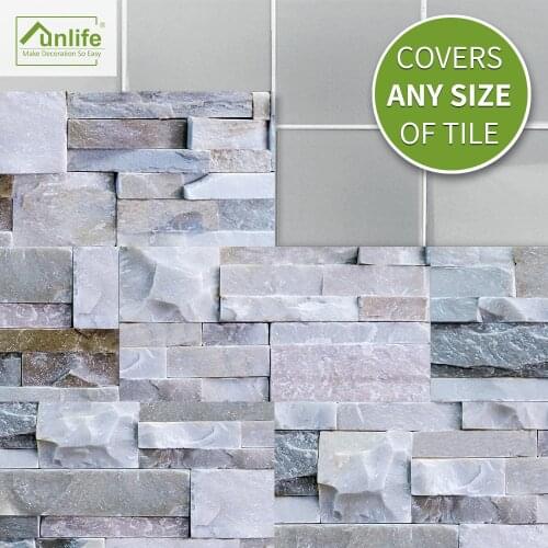Funlife Eco-friendly Waterproof PVC 20x10cm Light Gray Stone Brick Diy Wall and Tile Sticker For Kitchen and Bathrooms Decor