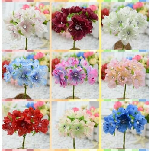 Artificial flowers new hot fake flowers simulation flowers with diamond plum cherry peach silk flower garlands material diy hand