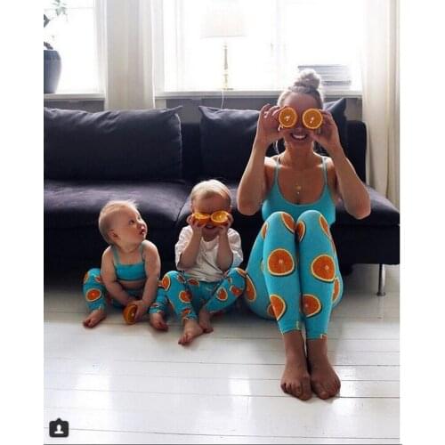 2020 summer Family parent-child outfit summer orange digital printing bottoming trousers + camisole