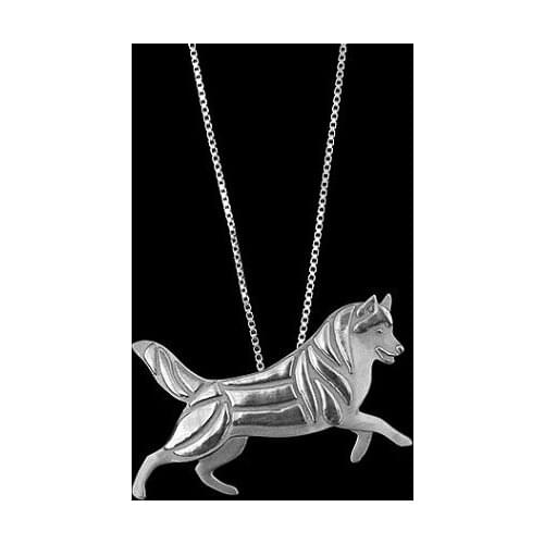 Siberian Husky Leader- Gold and silver pendant and necklace jewelry Simple abstract animal jumper