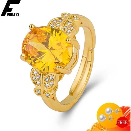 Fashion Ring 925 Silver Jewelry Oval Citrine Zircon Gemstone Open Finger Rings for Women Wedding Engagement Party Accessories