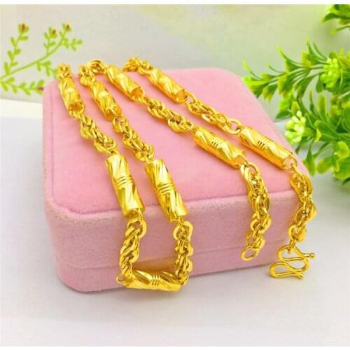 FASHION KOREAN GOLD 14K NECKLACE YELLOW CHAIN LINEN FLOWER CYLINDRICAL MENS NECKLACE FOR WEDDING ENGAGEMENT ANNIVERSARY GIFTS