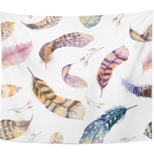 Wall Hanging Polyester Fabric Feathers Pattern Watercolor Elegant Watercolour Color Organic Colour Boho Chic for Bedroom Living