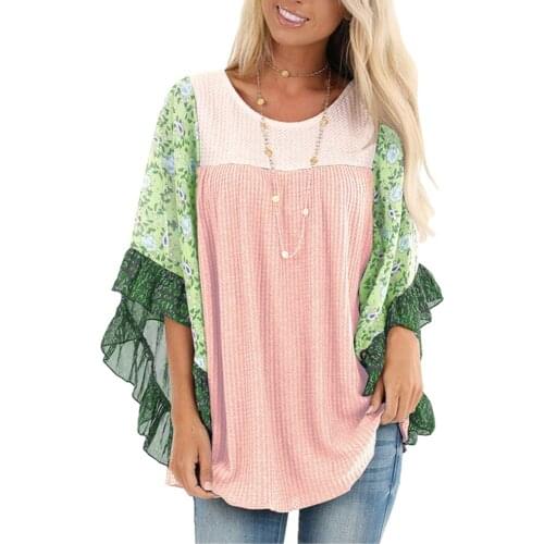 New 2020 Fashion Patchwork Knitting Womens Sweaters O Neck Puff Sleeve Ruched Streetwear Female Sweater Autumn Floral Print