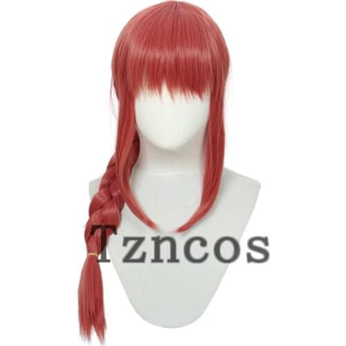 Tzncos Anime Chainsaw Man Makima Cosplay Wig Rose Red Braided Long Hair Heat Resistant Synthetic Hair