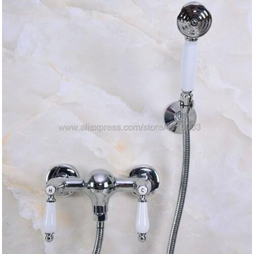 Polished Chrome Bath Faucets Wall Mounted Bathroom Basin Mixer Tap Crane With Hand Shower Head Bath & Shower Faucet Kna282