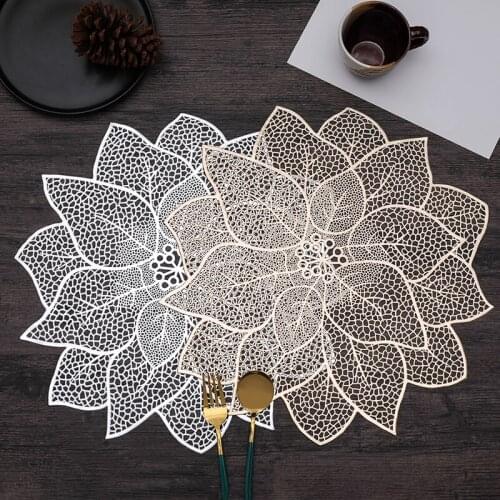 Flower Shape Hollow PVC Bronzing Placemat For Dinner Table Mat Coffee Tables Tableware Plates Decoration Kitchen Accessories