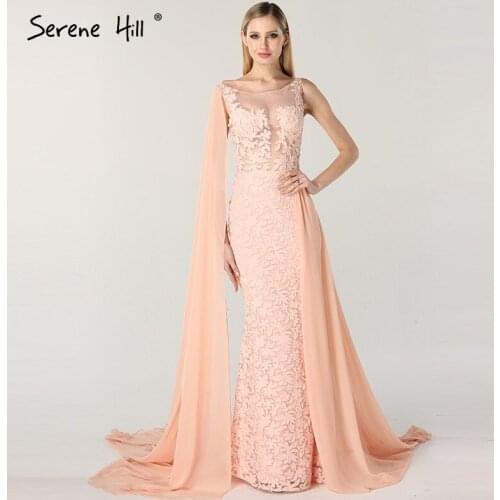 Latest Design Sleeveless Handmade Flowers Evening Dresses 2020 Peach Mermaid Sexy Formal Evening Gowns Serene Hill LA6603