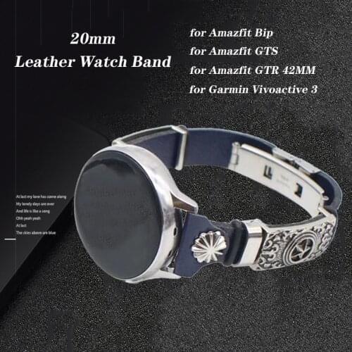 20mm Watch Band for Amazfit GTS 2 2e Mini Strap Leather Wristband Bracelet for Xiaomi Huami Amazfit Bip Lite/Bip S/Bip U Pro/GTR