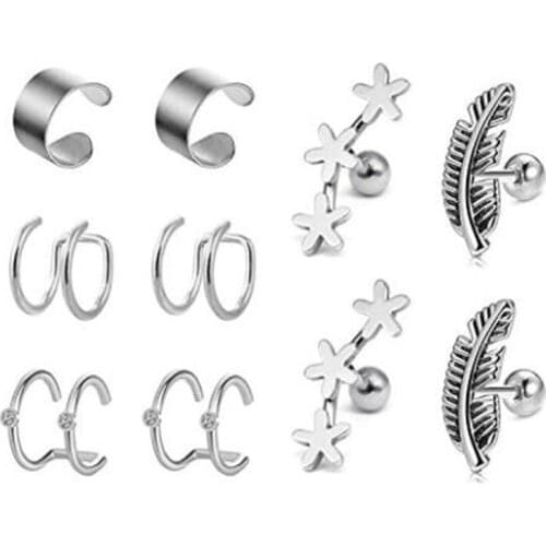 JFORYOU Stainless Steel Tragus Helix Cartilage Daith Rook Earrings Studs Ear Cuff for Women Girls Piercing Jewelry