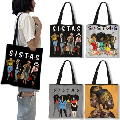 Art African Sister Pattern Print Totes Bag Afro Girl Fashion Handbag Ladies Shopping Bag Woman Shoulder Bag for Travelling