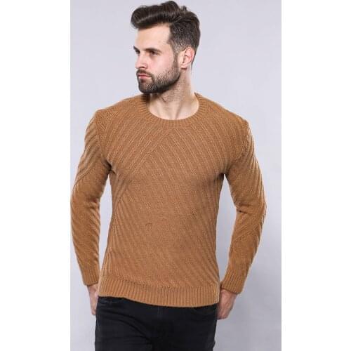 Patterned Circle Neck Tawny Sweater Wessi