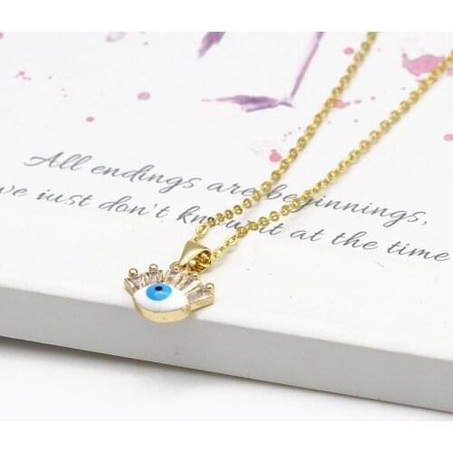 VSnow Textured Enamel Cubic Zircon Blue Demon Eye Pendant Necklace for Women Shining Gold Color Metal Chain Necklace Jewellery