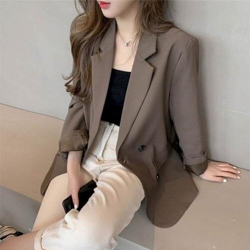 Woman Office Blazer Jacket for Women Retro Loose Mid-length Temperament Suit Coats Fried Street Suit Jacket 2021 Spring Autumn