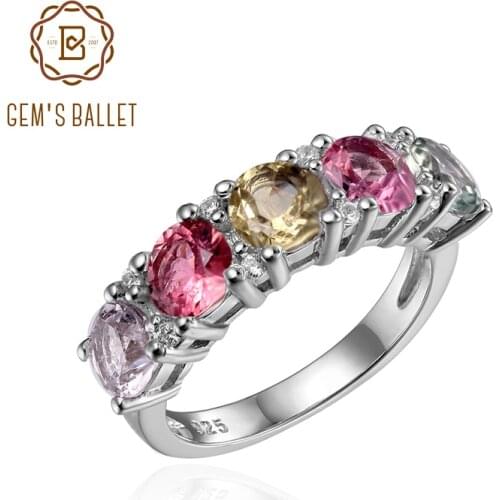 GEMS BALLLET 925 Sterling Silver Anniversary Wedding Band Ring For Women Natural Tourmaline Gemstone Channel Ring Fine Jewelry