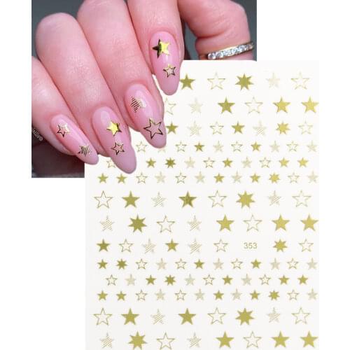 Nail Art Sticker 3D Geometry Stars Lovely Gold Silver Rose Gold Ornaments Self-Adhesive Sliders Manicure Decoration Decals 1PC