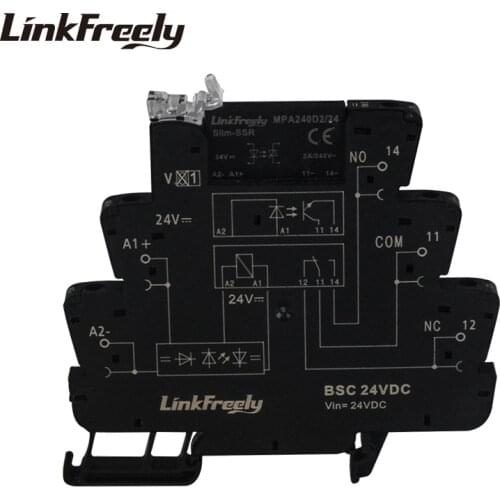 24VDC Input 2A/24V-240VAC Output Slim Interface Solid State Relay Module DC to AC PLC Programmable SSR Din Relay Control Switch