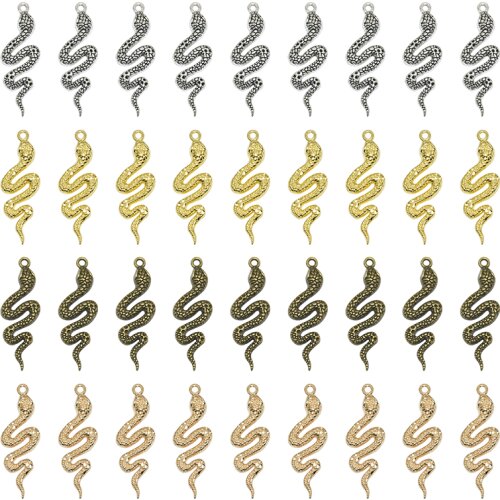 5pcs Wholesale Four Color Snake Charms Zinc Alloy Metal Animals Pendants For DIY Handmade Jewelry Accessories Makings 43*15mm