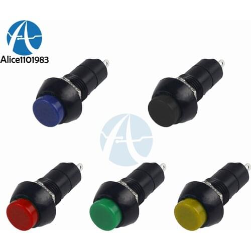 5pcs PBS-11B 2PIN 12mm No Lock Self-Lock ON OFF Push Button Momentary Switch 3A 150V Black Blue Red Green Yellow